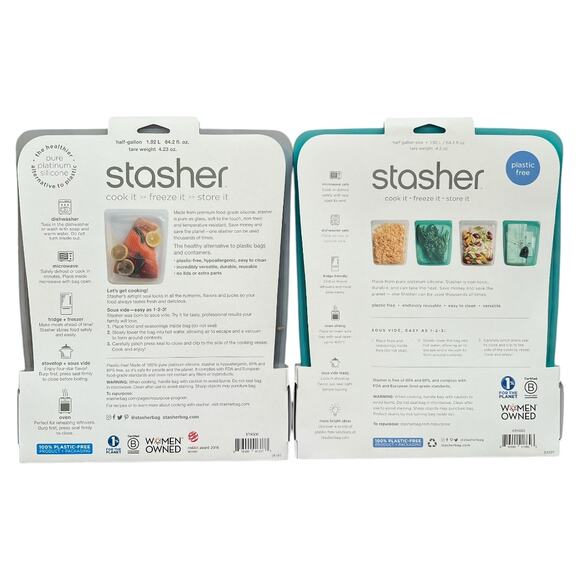 2-Piece Set STASHER Aqua/Clear Reusable Food Storage Bags, 8.5"x"10.25x"1.5" - Picture 3 of 10